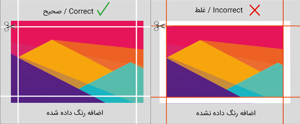 اضافه رنگ (Bleed) حتما باید در نظر گرفته شود