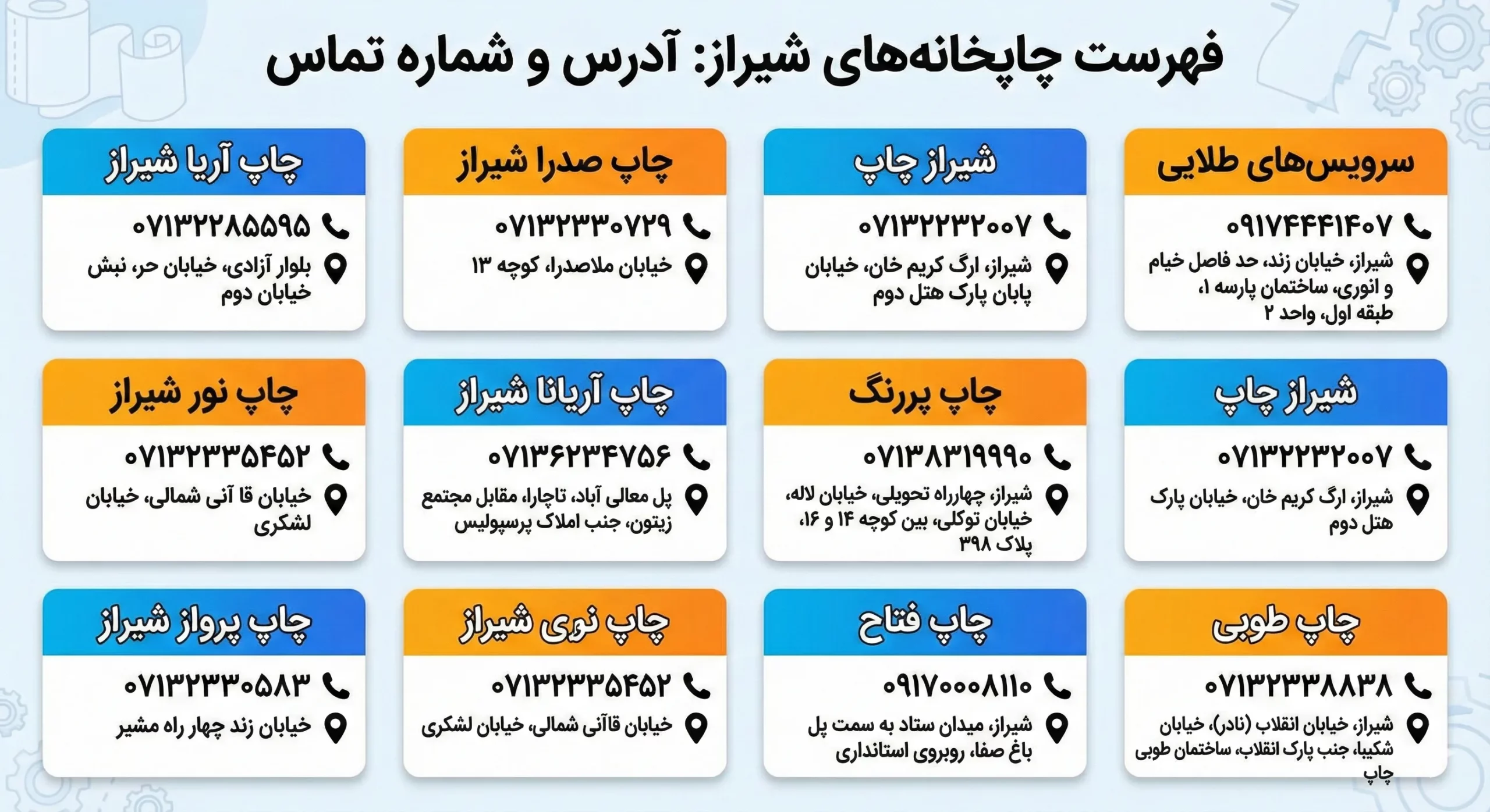 لیست چاپخانه شیراز